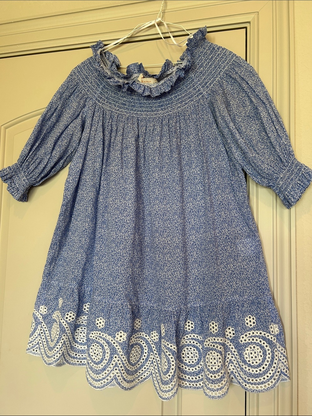 Tory Burch Blue/White Cotton Drop Shoulder Short Sleeve Cover-Up